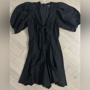 Express Linen Black Romper with Keyhole/Tie Front